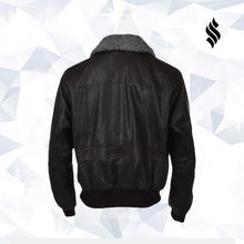 Load image into Gallery viewer, Aviator Fur Collar Black Leather Jacket | Black Aviator Leather Jacket
