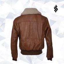 Load image into Gallery viewer, Aviator Fur Collar Brown Leather Jacket | Brown Aviator Leather Jacket
