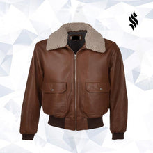 Load image into Gallery viewer, Aviator Fur Collar Brown Leather Jacket - Shearling leather
