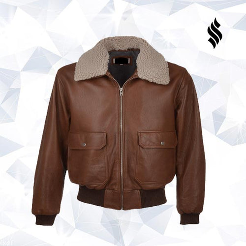 Aviator Fur Collar Brown Leather Jacket - Shearling leather