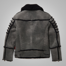 Load image into Gallery viewer, New Men Flying Sheepskin Shearling Moto Leather Flying Jacket
