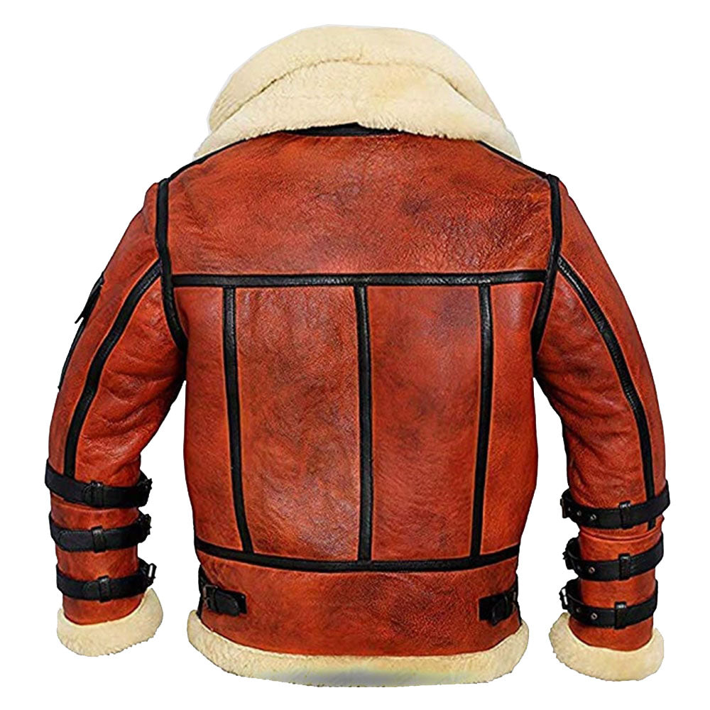 Aviator Sheepskin RAF Mens B6 Waxed Bomber Shearling Two Tone Style Leather Jacket - Shearling leather