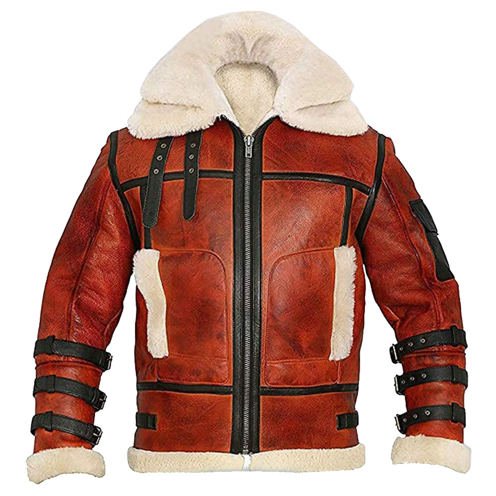 Aviator Sheepskin RAF Mens B6 Waxed Bomber Shearling Two Tone Style Leather Jacket - Shearling leather