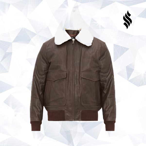 Aviator leather Bomber jacket with removable collar - Shearling leather