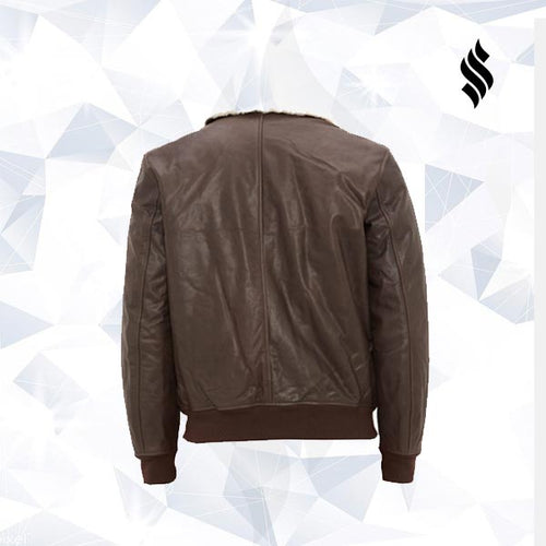 Aviator leather Bomber jacket with removable collar - Shearling leather