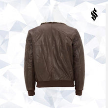 Load image into Gallery viewer, Aviator leather Bomber jacket with removable collar - Shearling leather

