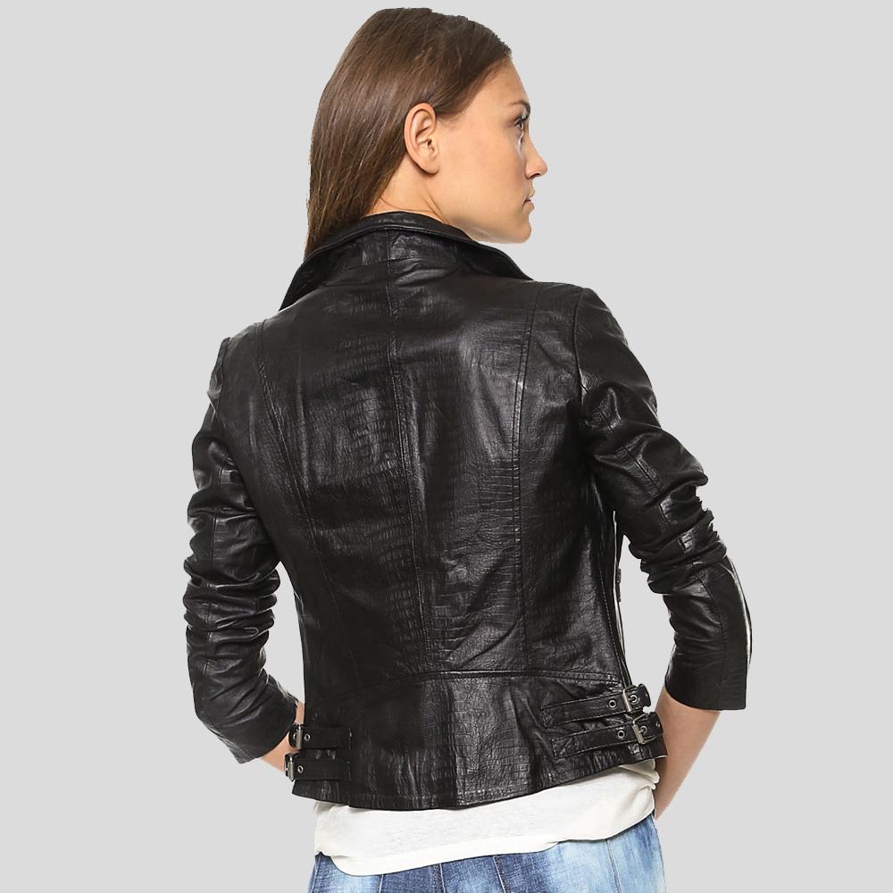 Azaria Black Motorcycle Leather Jacket - Shearling leather