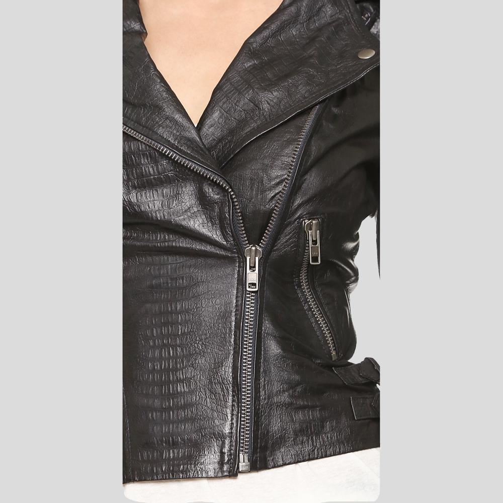 Azaria Black Motorcycle Leather Jacket - Shearling leather