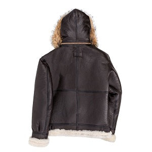 Mens B-3 Hooded Sheepskin Bomber Style Jacket - Shearling leather