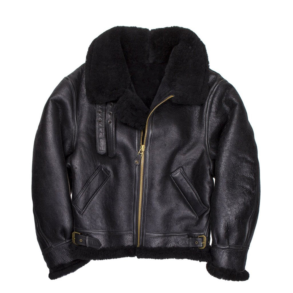 B3 Black Premium Sheepskin Leather Jacket - Shearling leather