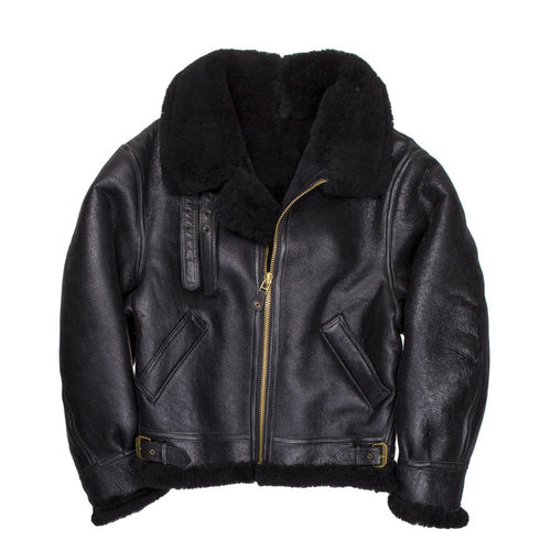 B3 Black Premium Sheepskin Leather Jacket - Shearling leather