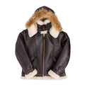 Mens B-3 Hooded Sheepskin Bomber Style Jacket - Shearling leather
