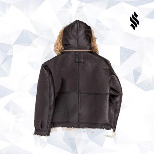 B-3 Hooded Sheepskin Bomber Leather Jacket - Shearling leather