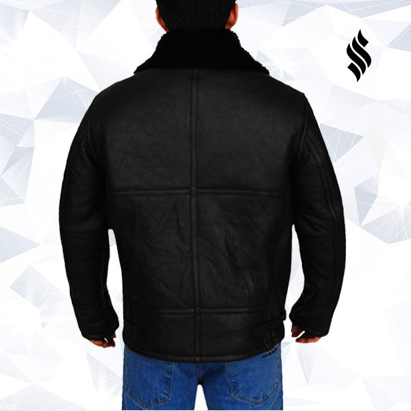 B3 Aviator Bomber Sheepskin Black Real Leather Jacket