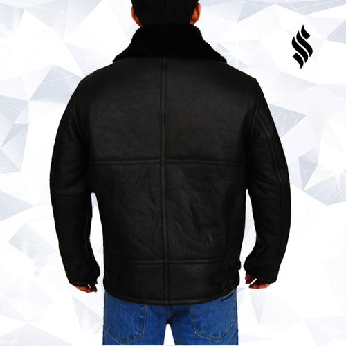 B3 Aviator Bomber Sheepskin Black Real Leather Jacket