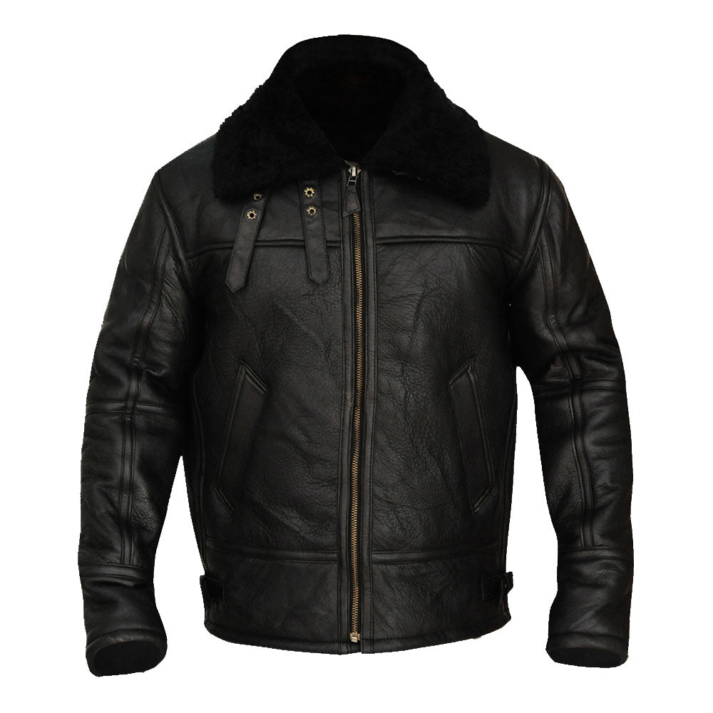 B3 Aviator Bomber Sheepskin Black Jacket - Shearling leather