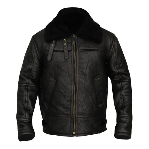 B3 Aviator Bomber Sheepskin Black Jacket - Shearling leather