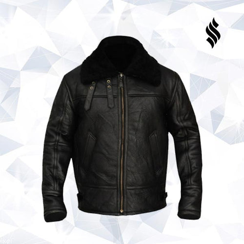 B3 Aviator Bomber Men Leather Jacket - Shearling leather