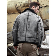Load image into Gallery viewer, Men Grey B3 Bomber Shearling Real Leather Aviator Jacket
