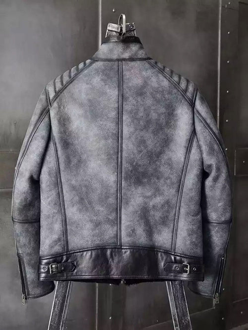 Men B3 Bomber Shearling Jacket Grey Coat Online 