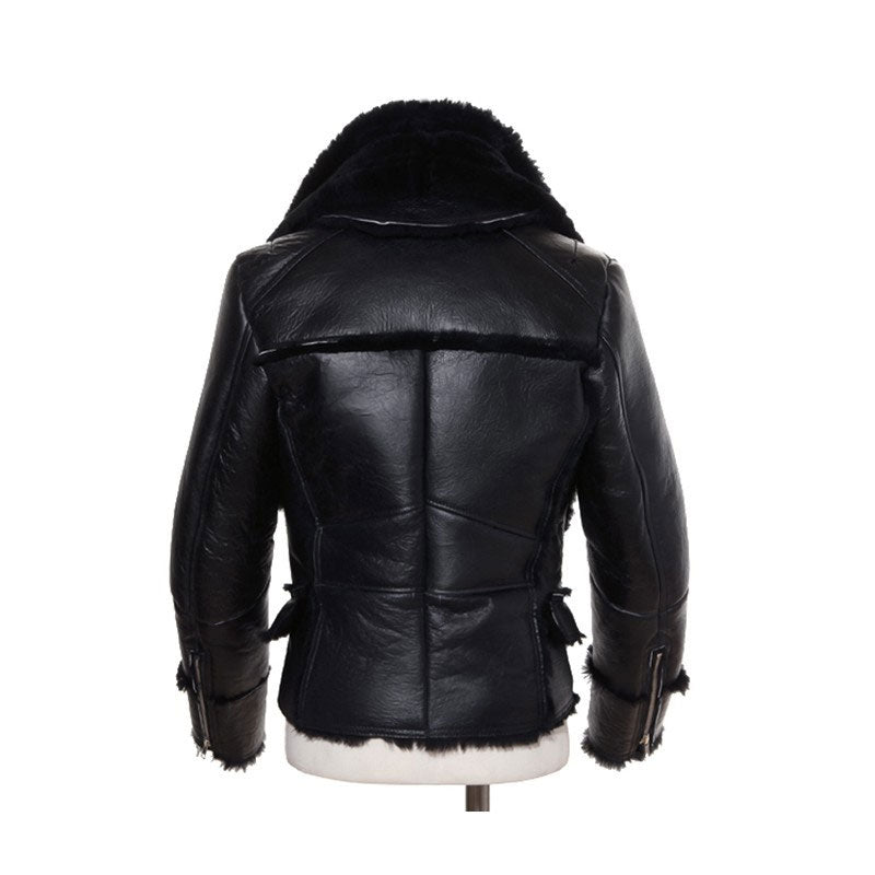 B3 Bomber Jacket Men Winter Wool Lamb Fur Aviator Shearling Leather Jacket On Sale