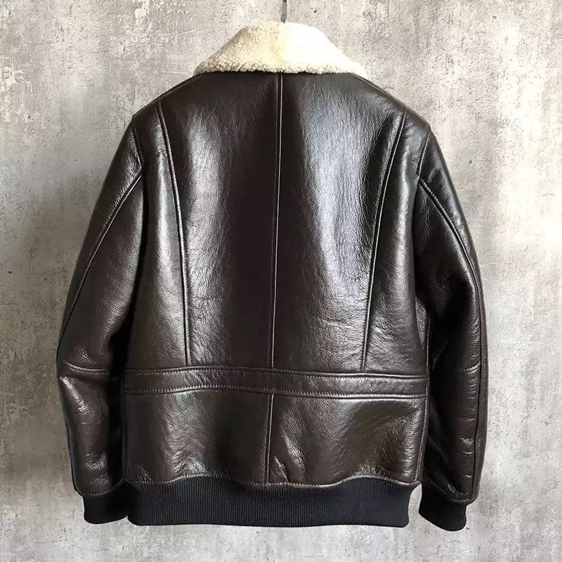 Men B3 Bomber Cowhide Jacket Genuine Sheep Fur Coat Winter Warm Sheepskin Soft Shearling Bomber Aviator Jacket