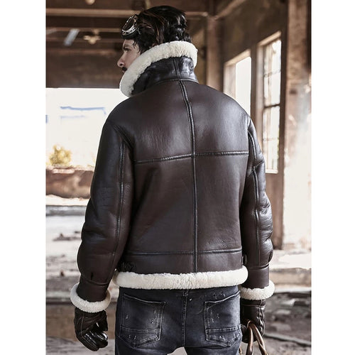 Classic B3 Sheepskin Bomber Shearling Real Leather Aviator Fur Jacket- Shearling Leather Jacket