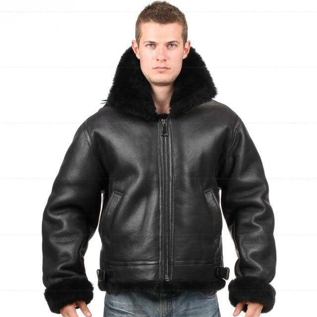 B3 Fur Bomber Shearling Leather Pilot Flying Aviation Jacket 