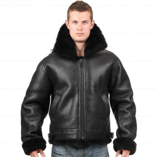 B3 Fur Bomber Shearling Leather Pilot Flying Aviation Jacket 