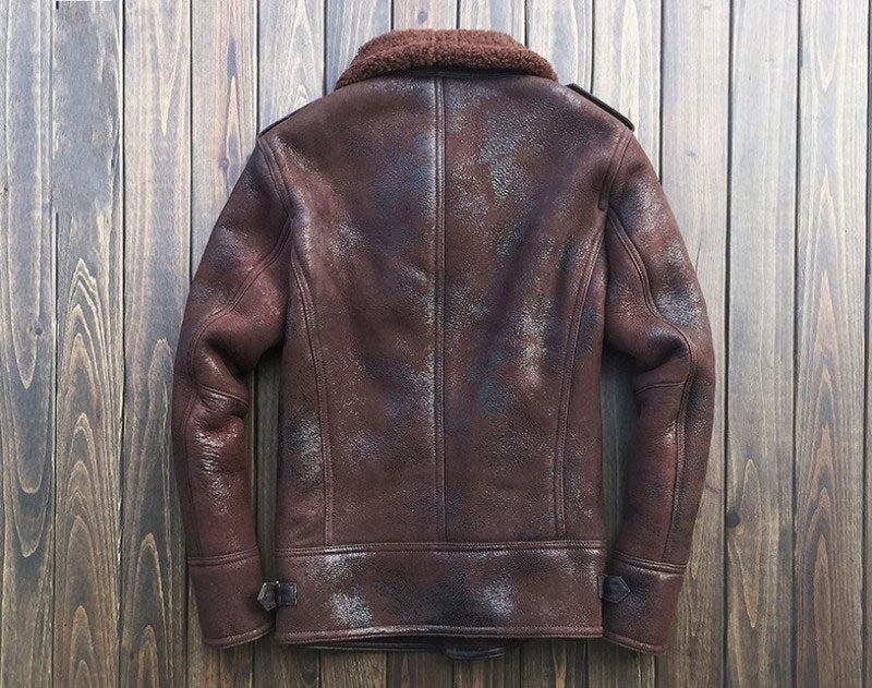 B3 Bomber sheepskin leather shearling wool jackets back