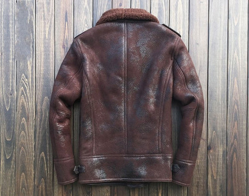 B3 Bomber sheepskin leather shearling wool jackets back