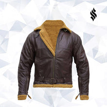 Load image into Gallery viewer, B3 Men Flying Aviator Winter Shearling Fur Pilot Sheepskin Bomber Leather Jacket - Shearling leather
