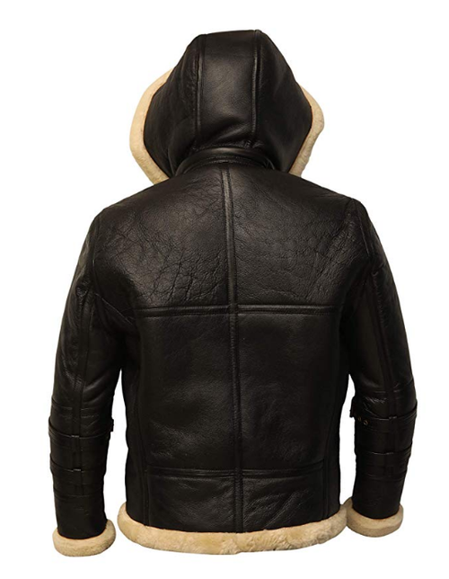B3 Shearling Removable Hood Black Jacket - Shearling leather