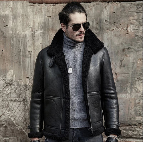 black shearling leather jacket