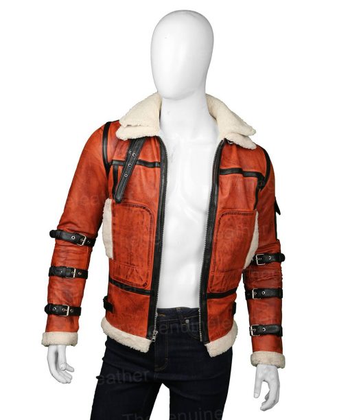 Mens B3 RAF  Aviator Sheepskin Waxed Leather Jacket 