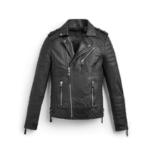 Load image into Gallery viewer, Black Biker Leather Motorbike Jacket For Men
