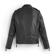 Load image into Gallery viewer, Black Leather Biker Jacket With Pattern
