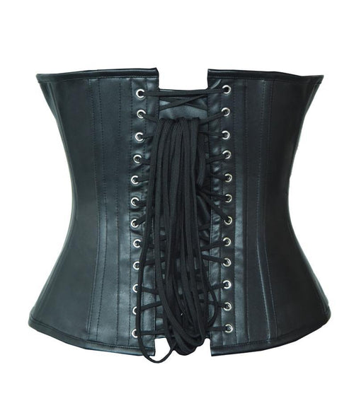 Chiesa Black Leather Overbust Corset With Red PVC Stripe - Shearling leather