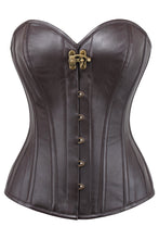 Load image into Gallery viewer, Glebova Brown Faux Leather Steampunk Overbust Corset - Shearling leather
