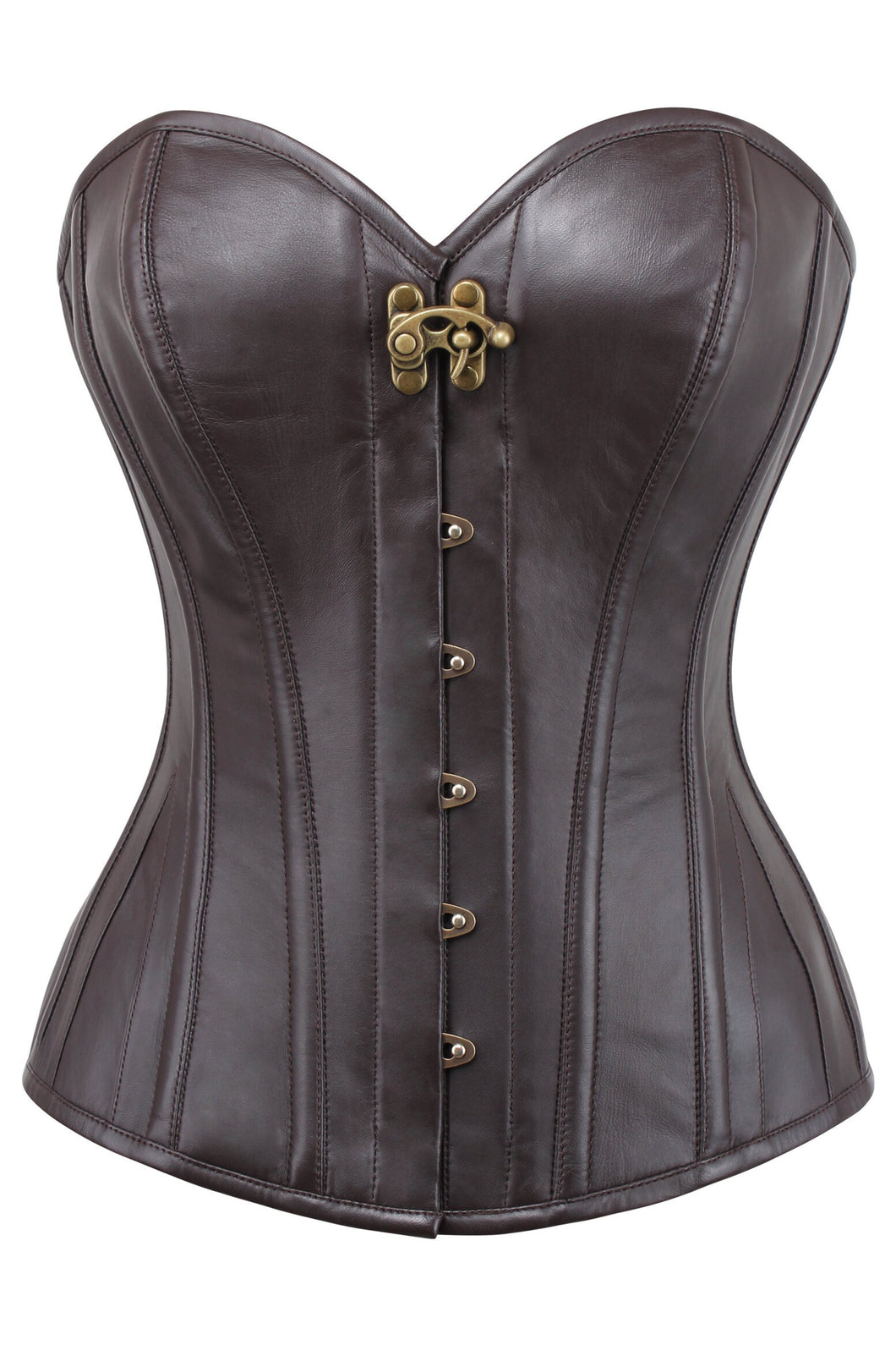 Glebova Brown Faux Leather Steampunk Overbust Corset - Shearling leather