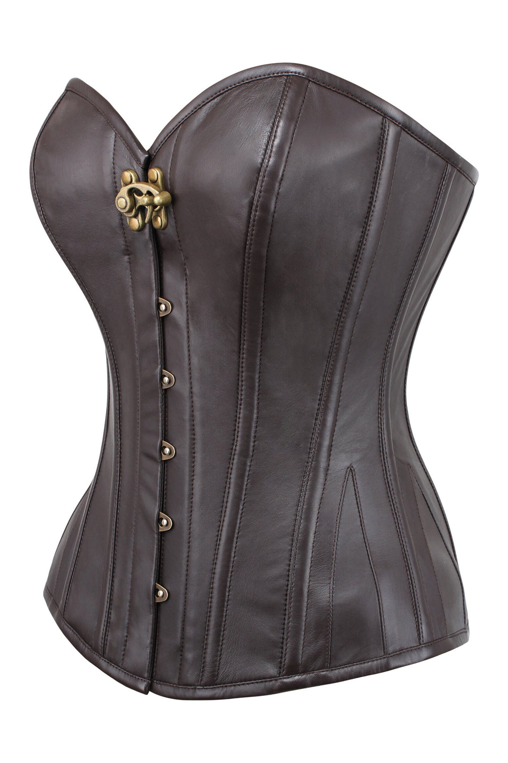Glebova Brown Faux Leather Steampunk Overbust Corset - Shearling leather