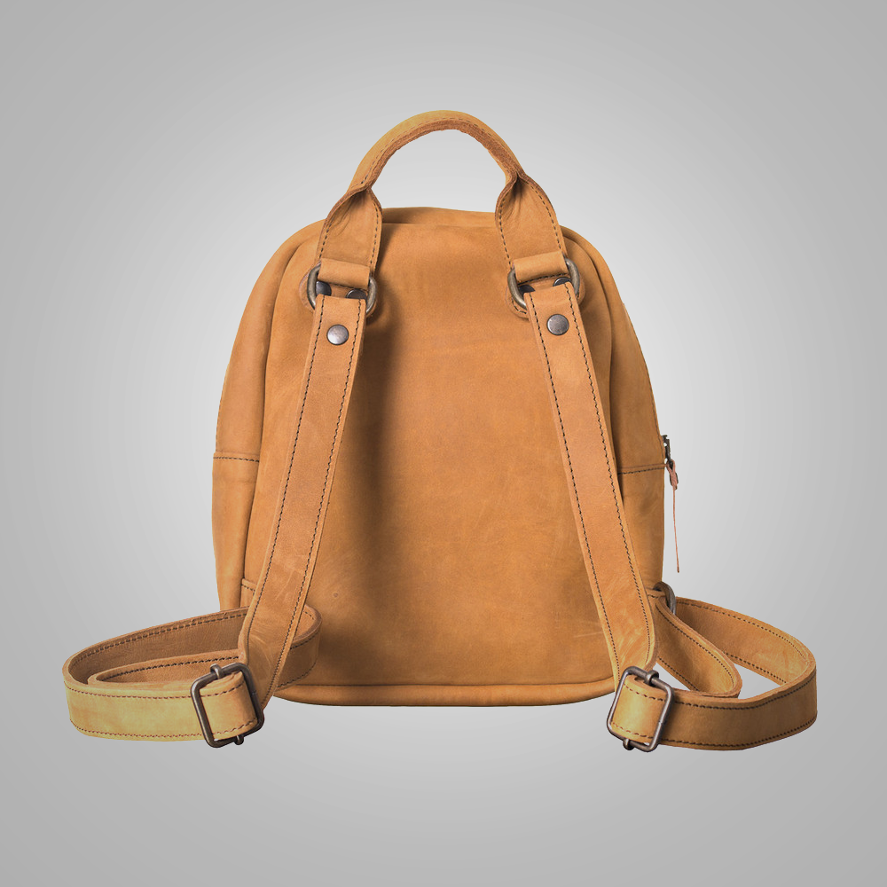 New Women Handmade Sheepskin Brown Leather Backpack With Two Internal Compartments