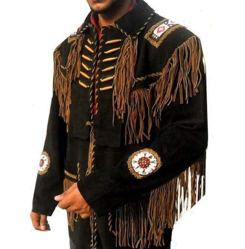 Western Cowboy Brown Suede Leather Jacket, Fringes Cowboy Jacket - Shearling leather