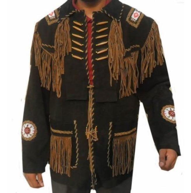 Western Cowboy Brown Suede Leather Jacket, Fringes Cowboy Jacket - Shearling leather