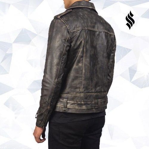 Allaric Alley Distressed Brown Leather Biker Jacket - Shearling leather
