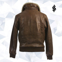 Load image into Gallery viewer, Brown Leather Aviator Jacket With Badges | Buy Brown Aviator Jackets
