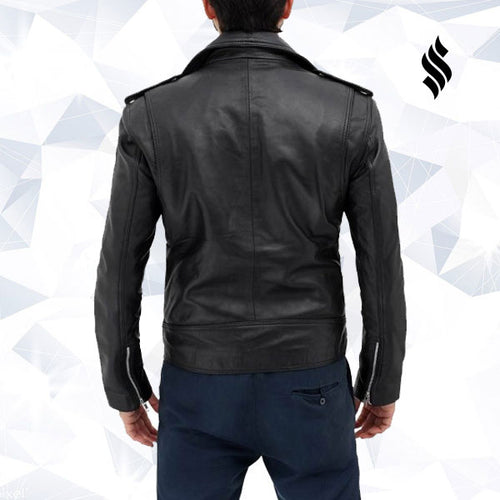 Belted Black Mens Motorcycle Racing Aviator Style Rider Leather Jacket - Shearling leather