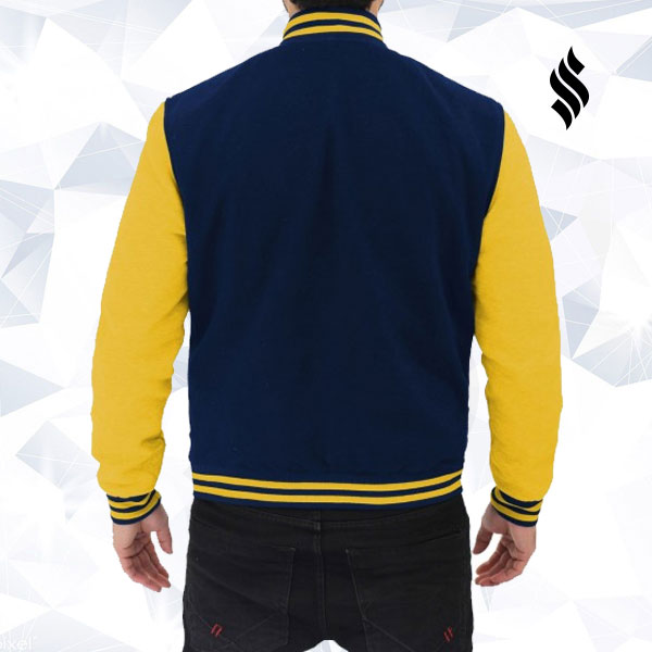 Blue and Yellow Varsity Jacket Mens - Shearling leather