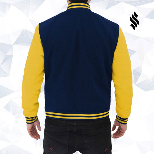 Blue and Yellow Varsity Jacket Mens - Shearling leather