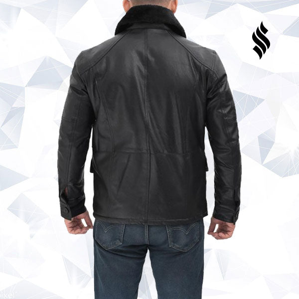 Boehmer Mens Black Shearling Real Leather Fur Jacket - Shearling Leather Jacket